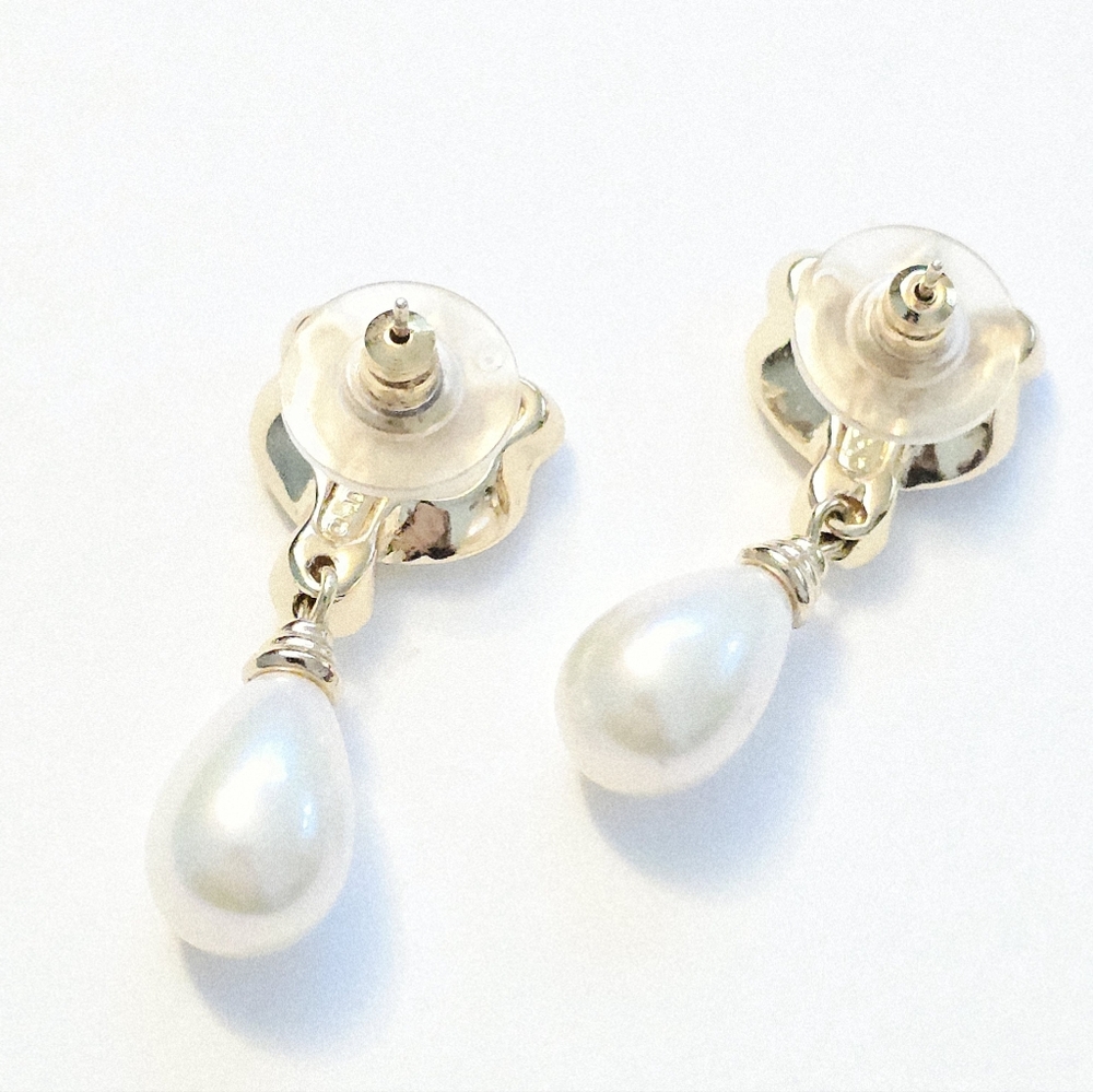 Christian Dior Vintage 90s pearl drop Swarovski crystal dangle earrings - Picture 9 of 10